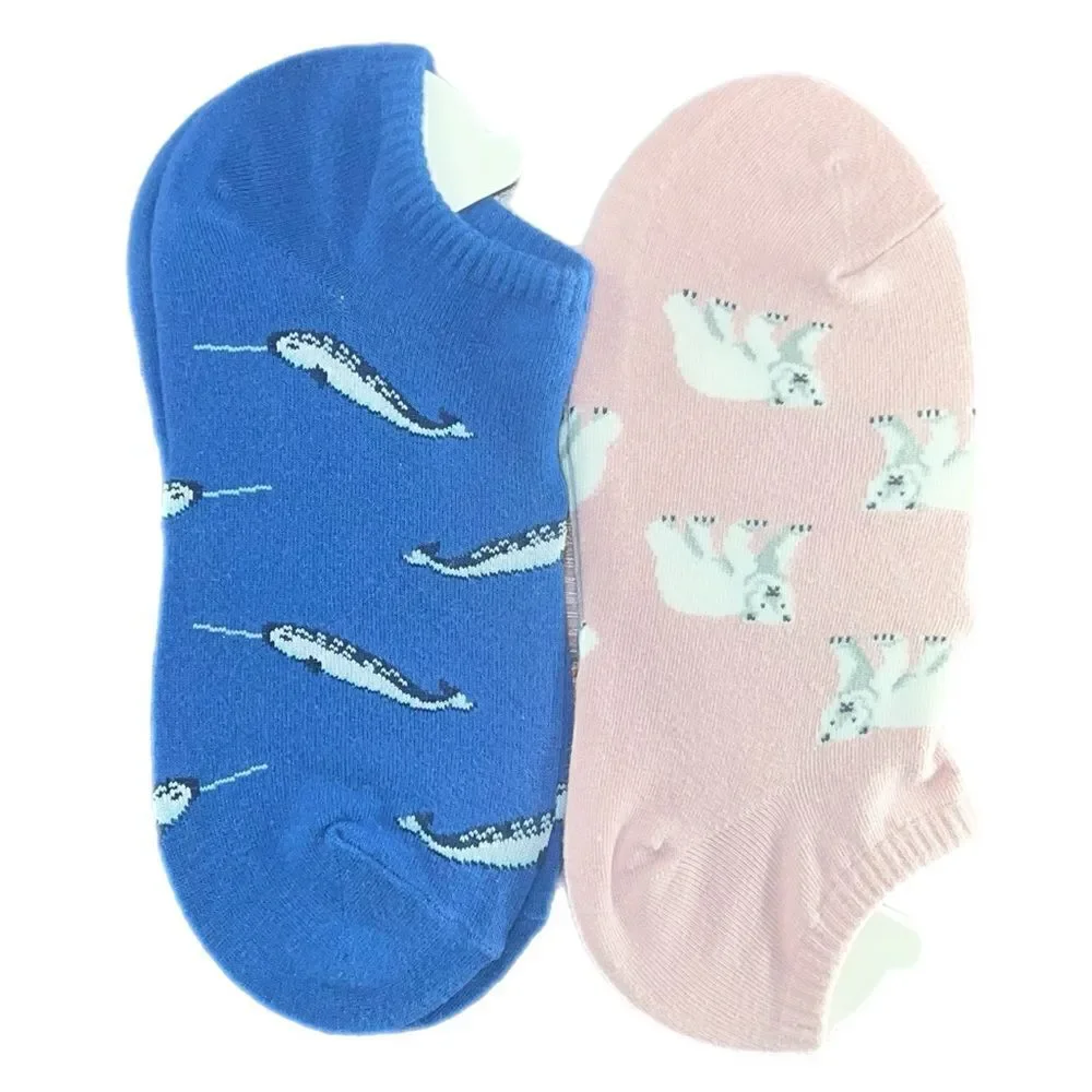 Two-Pack Women’s No-Show Socks - Polar Bear/Narwhal NWOT